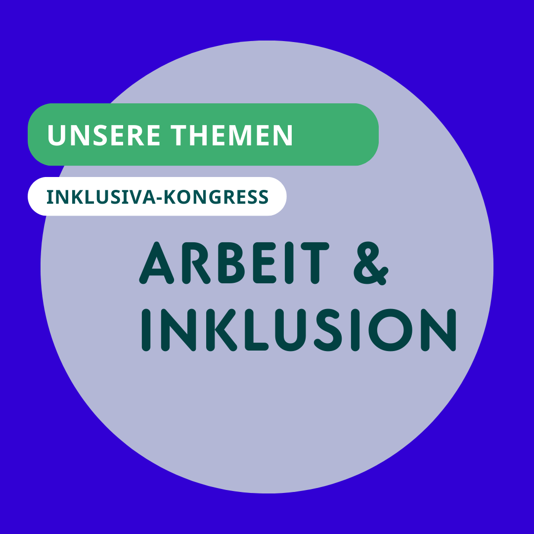 Blauer Hintergrund mit Text Arbeit & Inklusion